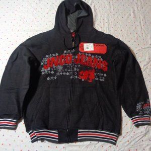 JNCO Hoodie – Brand New - Black, front zipper, two front pockets – Size L